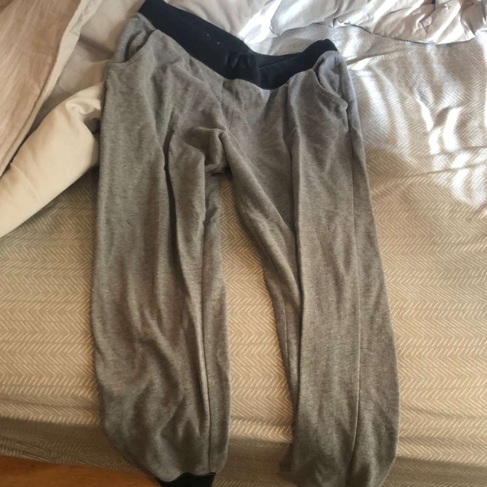 Gray joggers with black accents